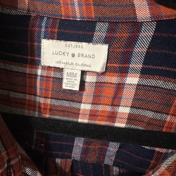 Lucky Brand Navy and Orange Plaid Shirt Medium - Picture 3 of 8